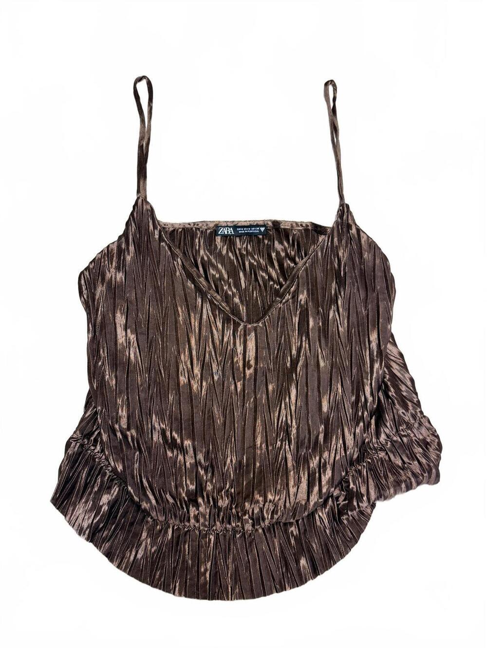 Zara NWT Brown Metallic Pleated Camisole Top Y2K Asymmetrical Boho Size M